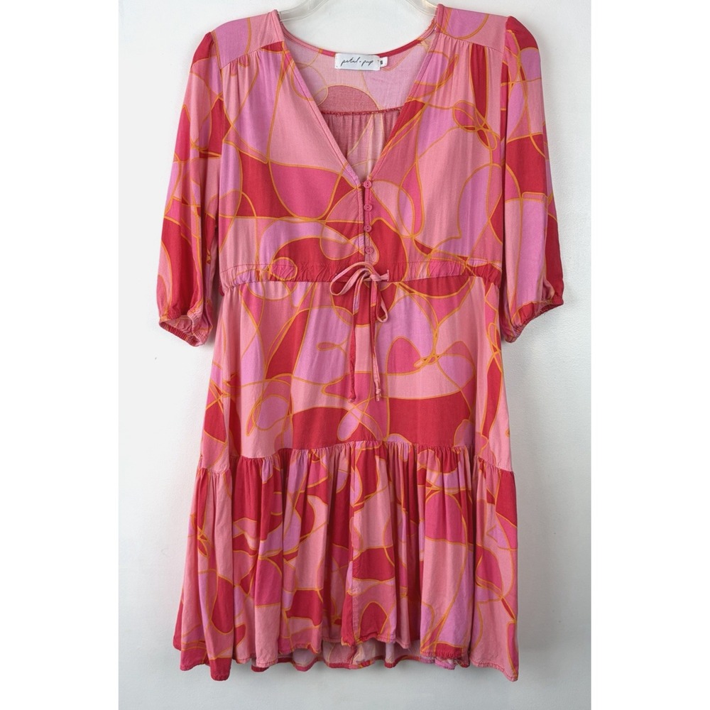 Petal Pup Despina Mini Dress Women S Pink Floral Drawstring Waist Tropical Beach